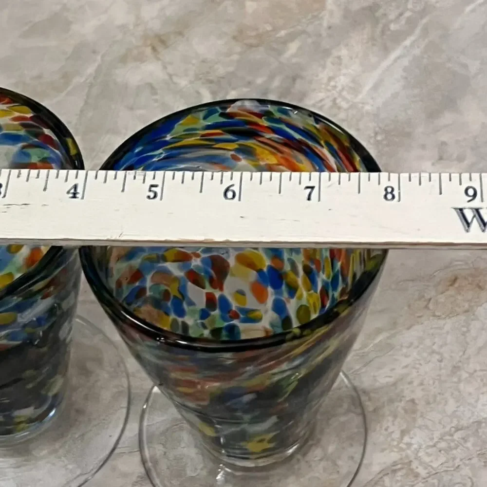 2 Confetti Speckled Footed Glass Vase Goblet or Ice Cream Sundae Glass 6